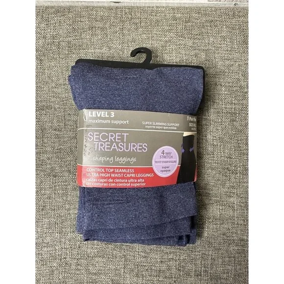 Secret Treasures Womens Leggings Size M/L Control Top Level 3 Blue Shaping Capri - Picture 1 of 4